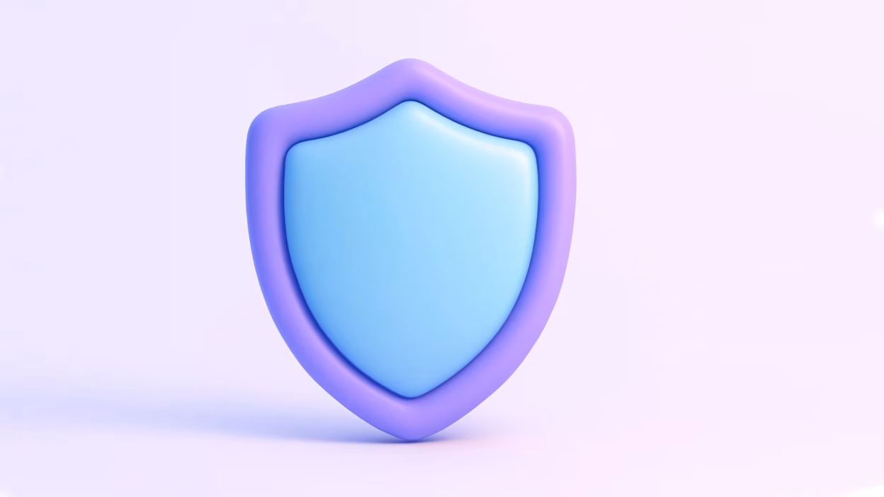 Purple and light blue 3D shield icon representing security and protection.