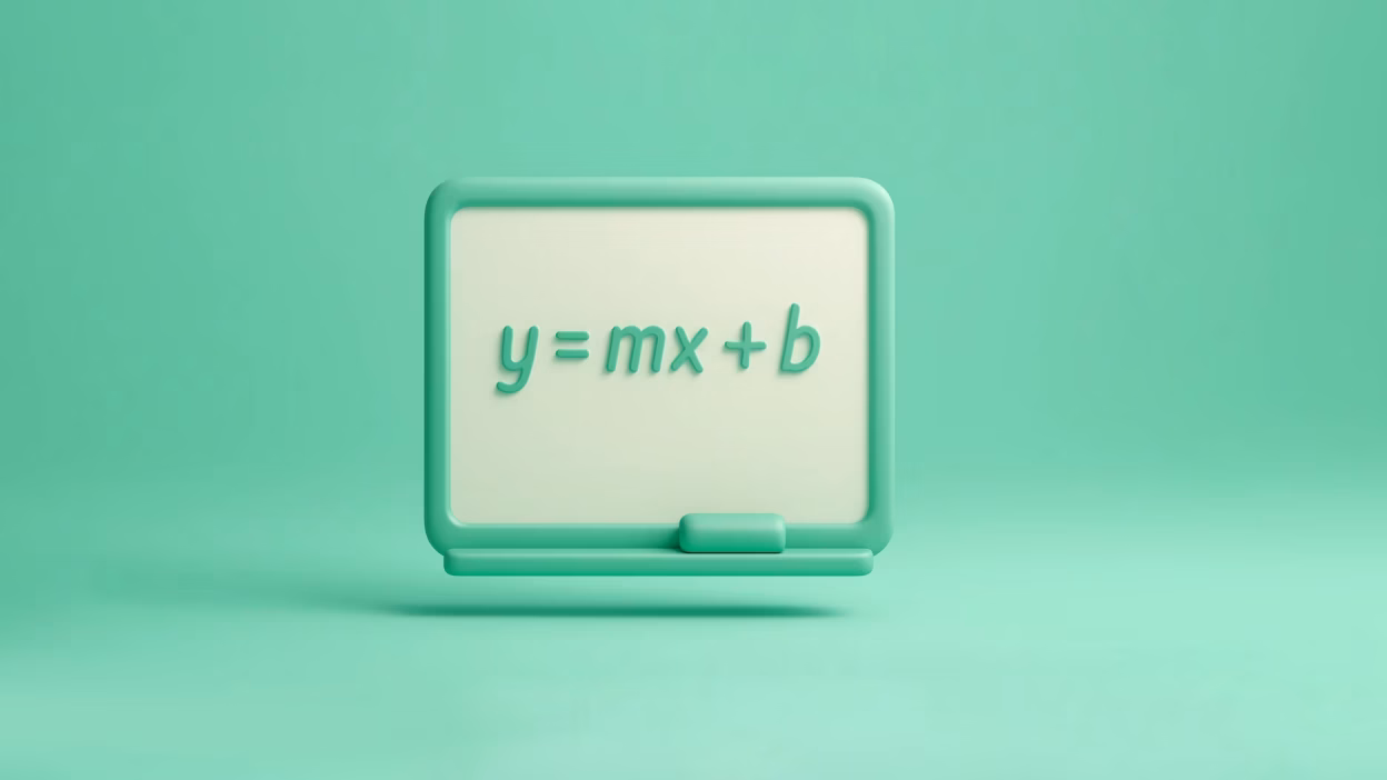 Mint green 3D whiteboard displaying the linear equation y=mx+b.